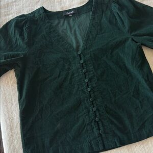 Dark Green Cotton Corduroy Button-Up Women's Top by Madewell